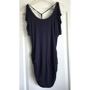 Soul Revival Navy Blue Braided‎ T-Back Tie Ruched Mini Dress Tunic Women Sz S